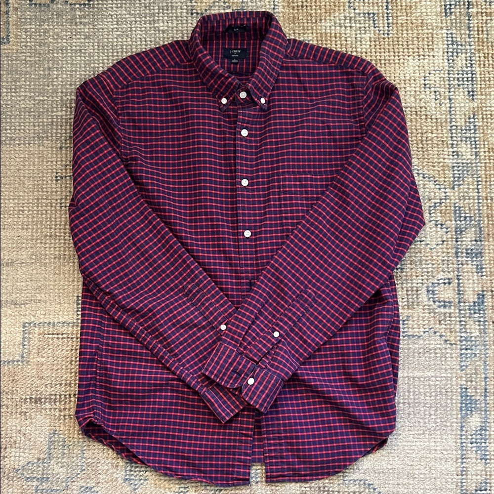 J. Crew Men's Plaid Flannel Shirt - Red  and Navy